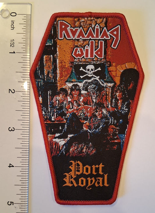 Running Wild Port Royal red Border Coffin Shaped Woven Patch