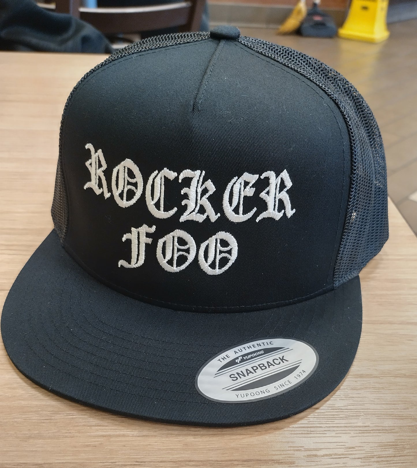 ROCKER FOO® TRUCKER HAT ( all Black) Snapback. Embroidered letters.