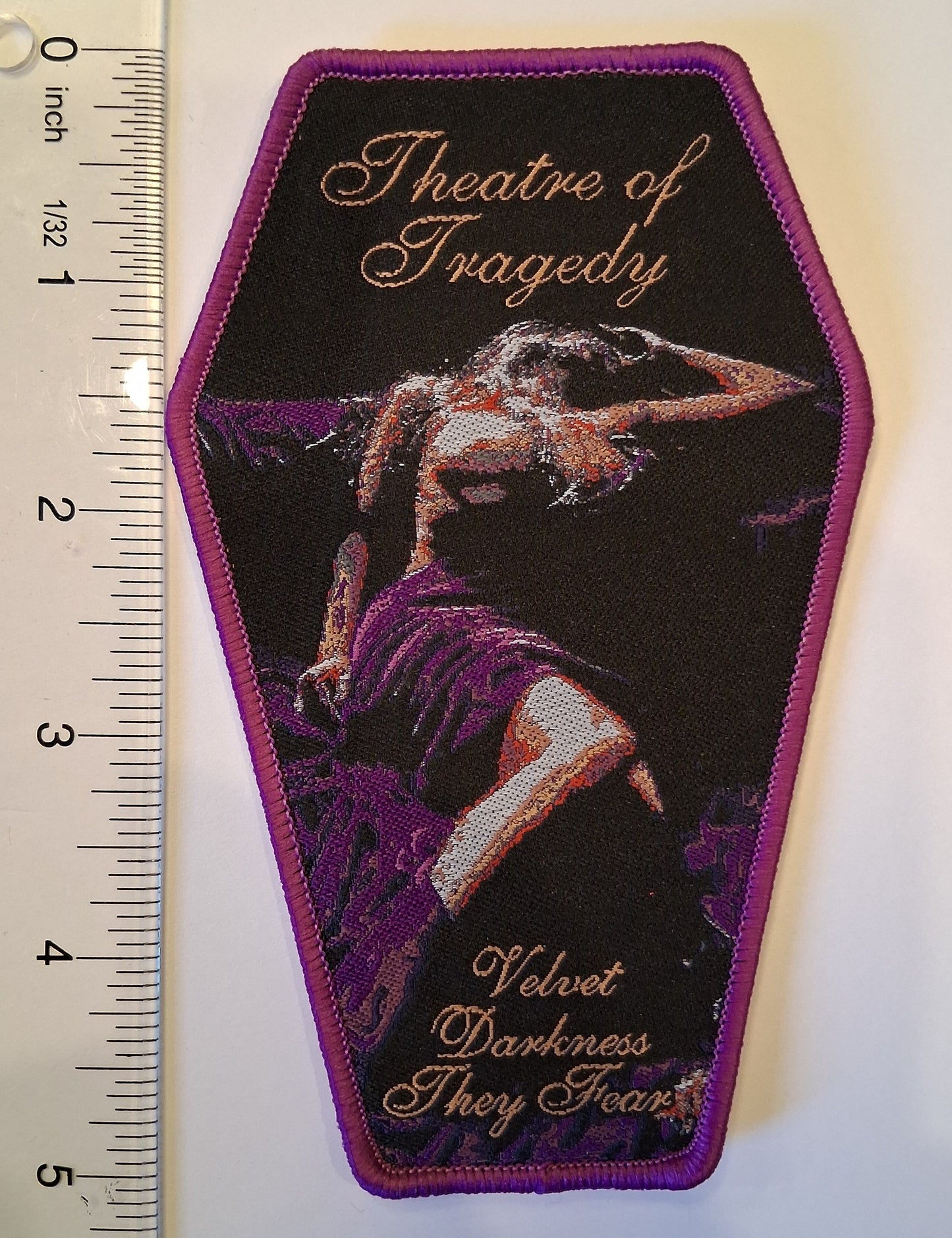 Theatre of Tragedy velvet Darkness Coffin Shaped Woven Patch
