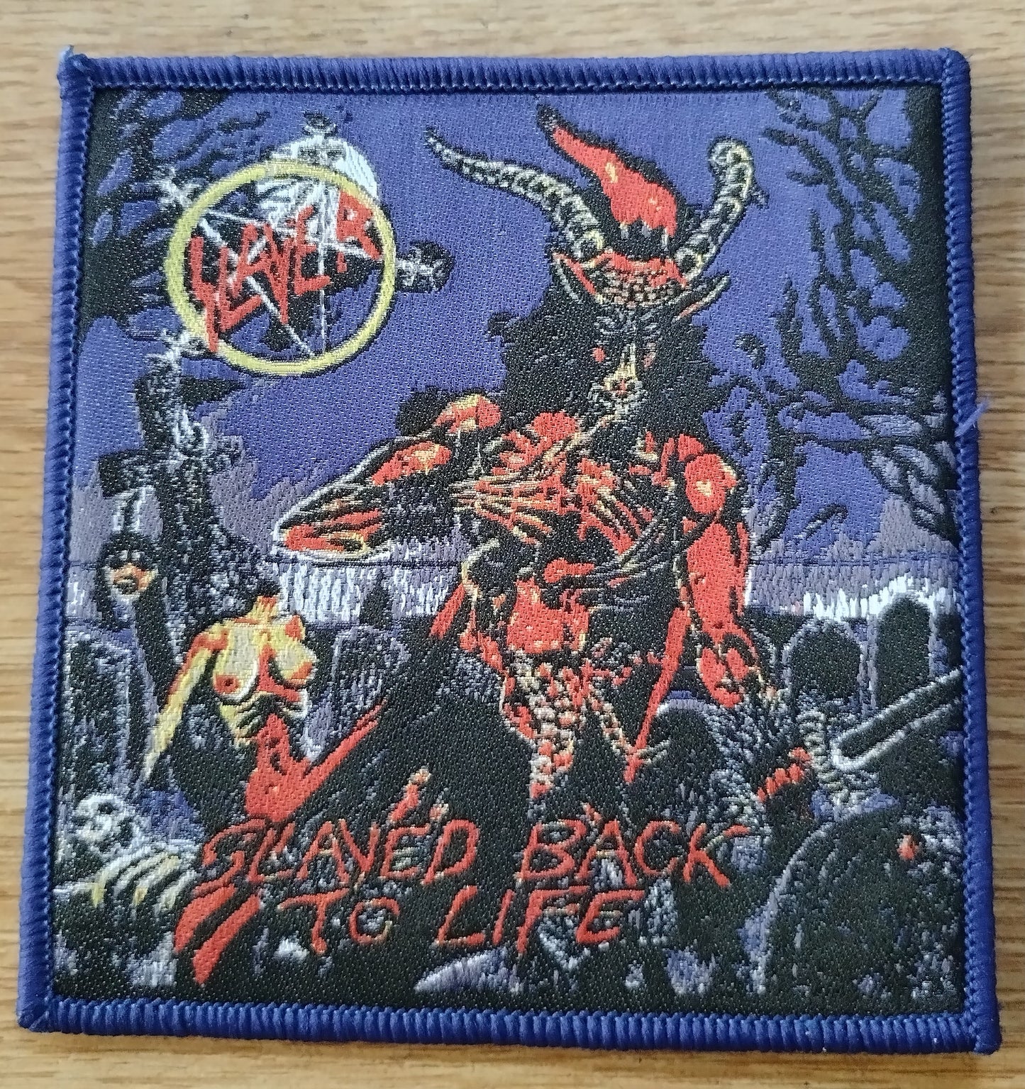 Slayer Slayed back to life Blue border Woven Patch