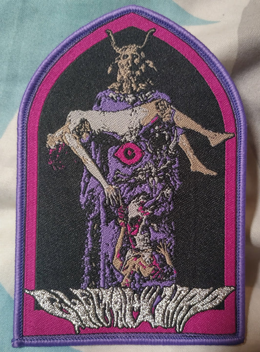 Electric Wizard demon carrying woman Purple border Woven Patch