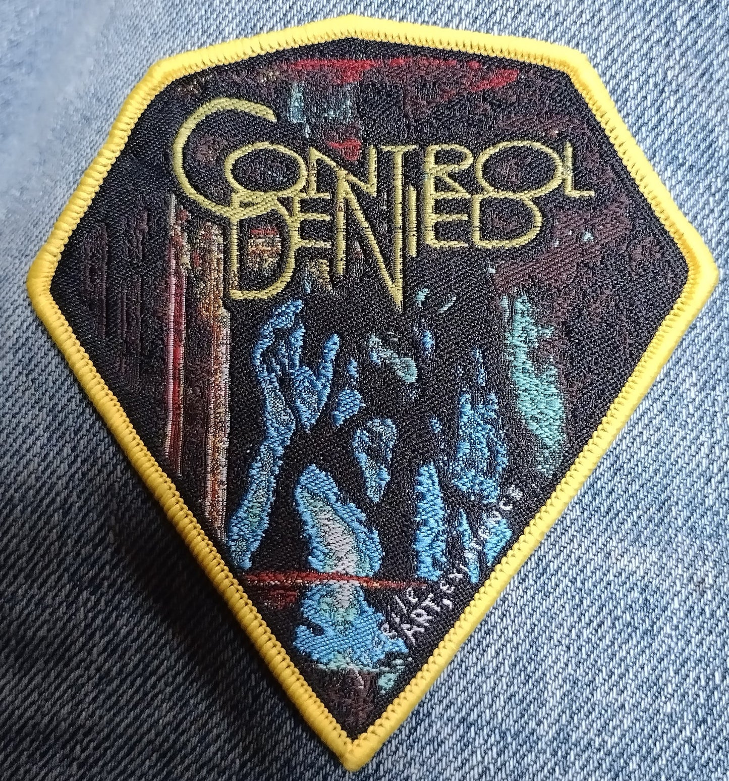 Control Denied fragile art of existence Yellow border Woven Patch