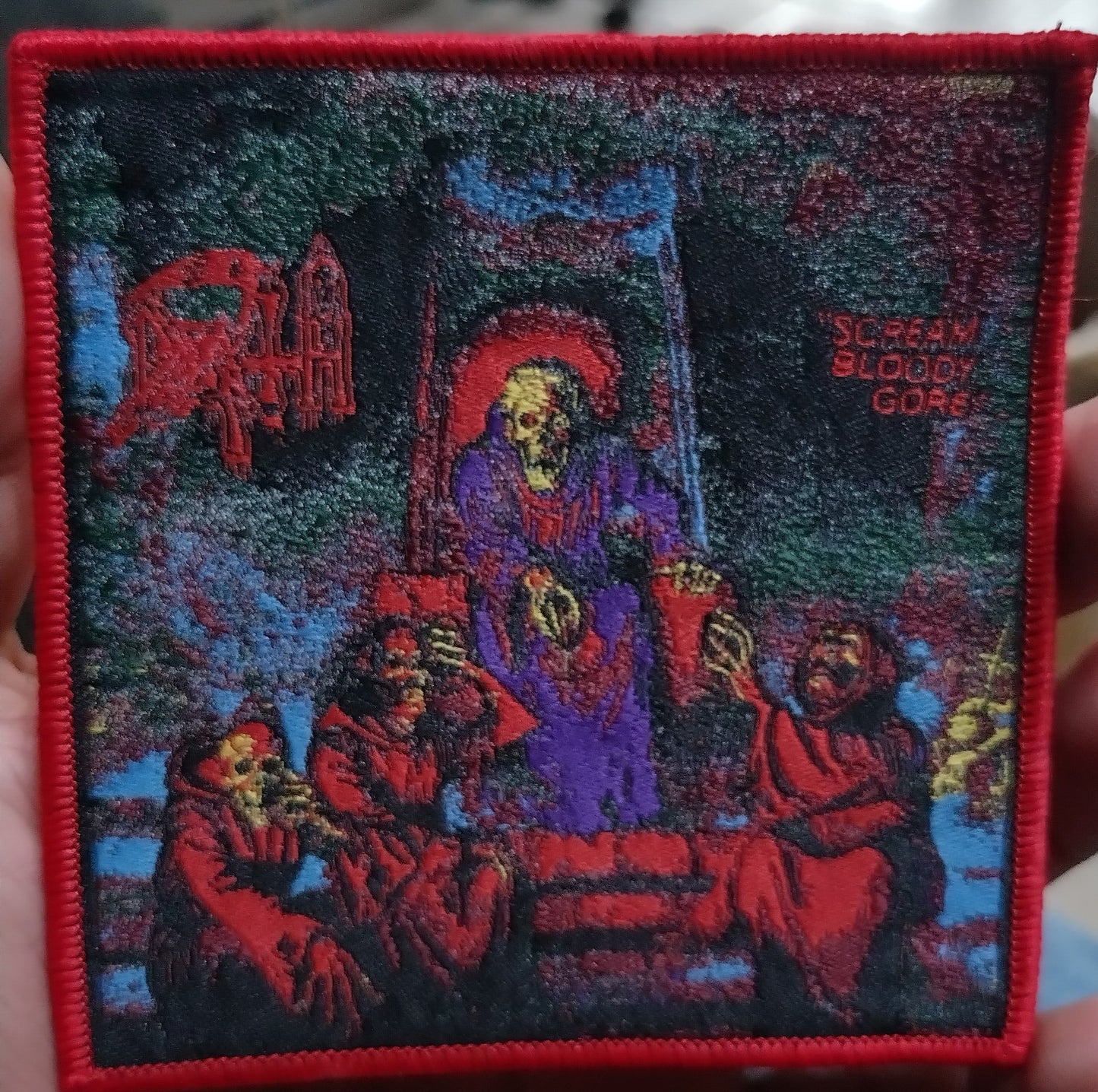 Death Scream bloody gore Red Border Woven Patch