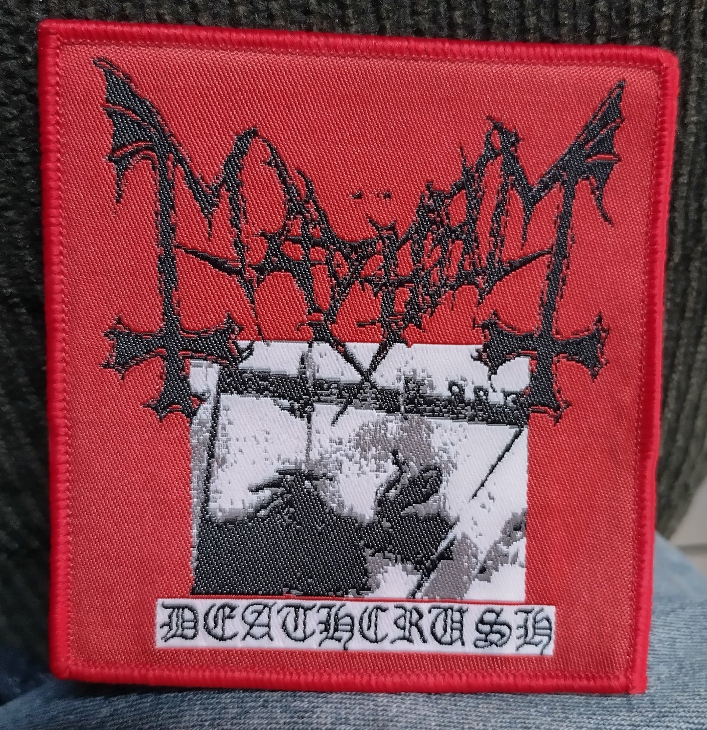 Mayhem Deathcrush Red Border Woven Patch