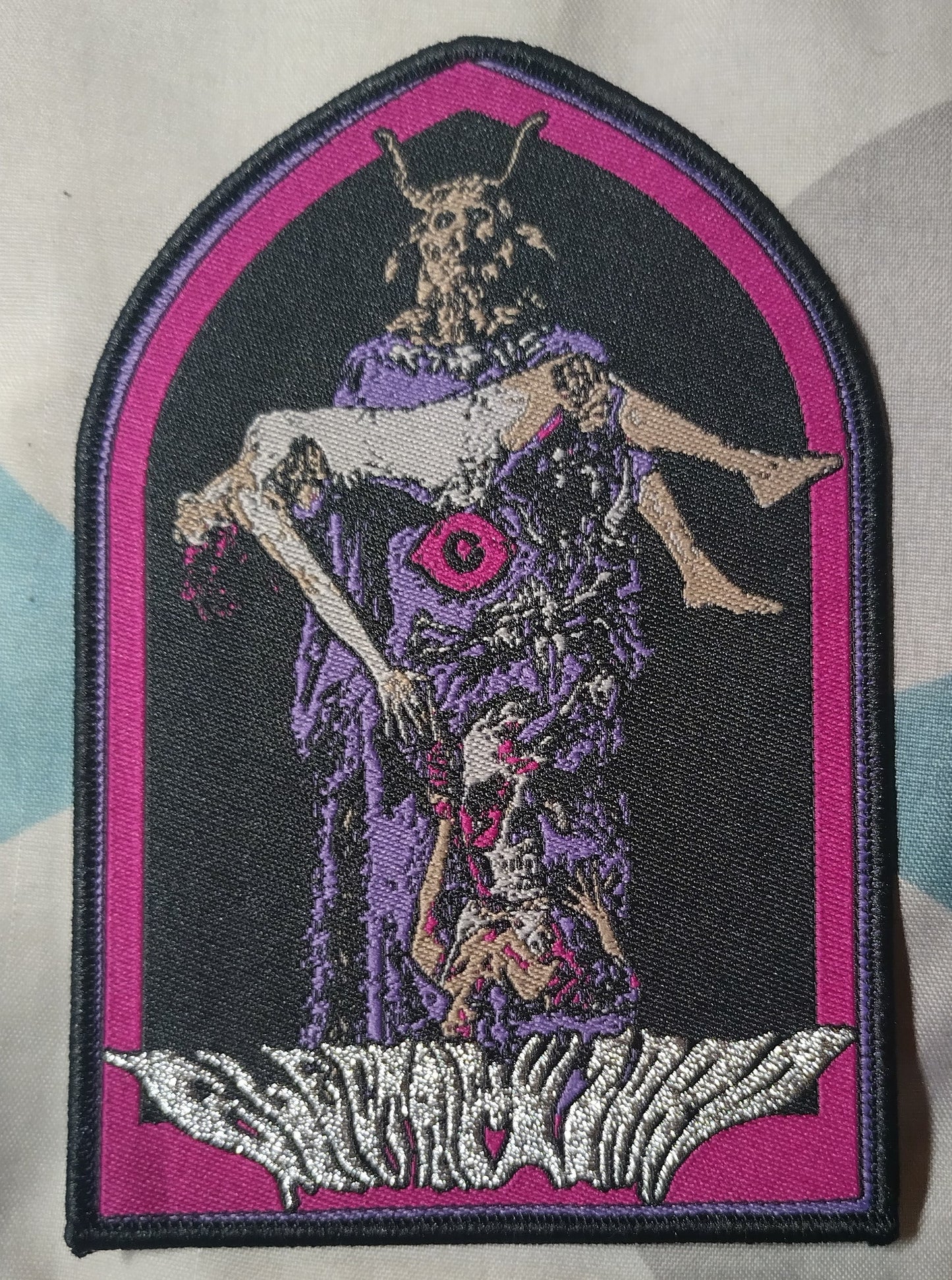 Electric Wizard demon carrying woman Black border Woven Patch