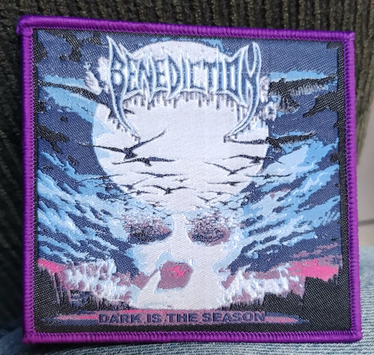 Benediction Dark is the season Purple border Woven Patch