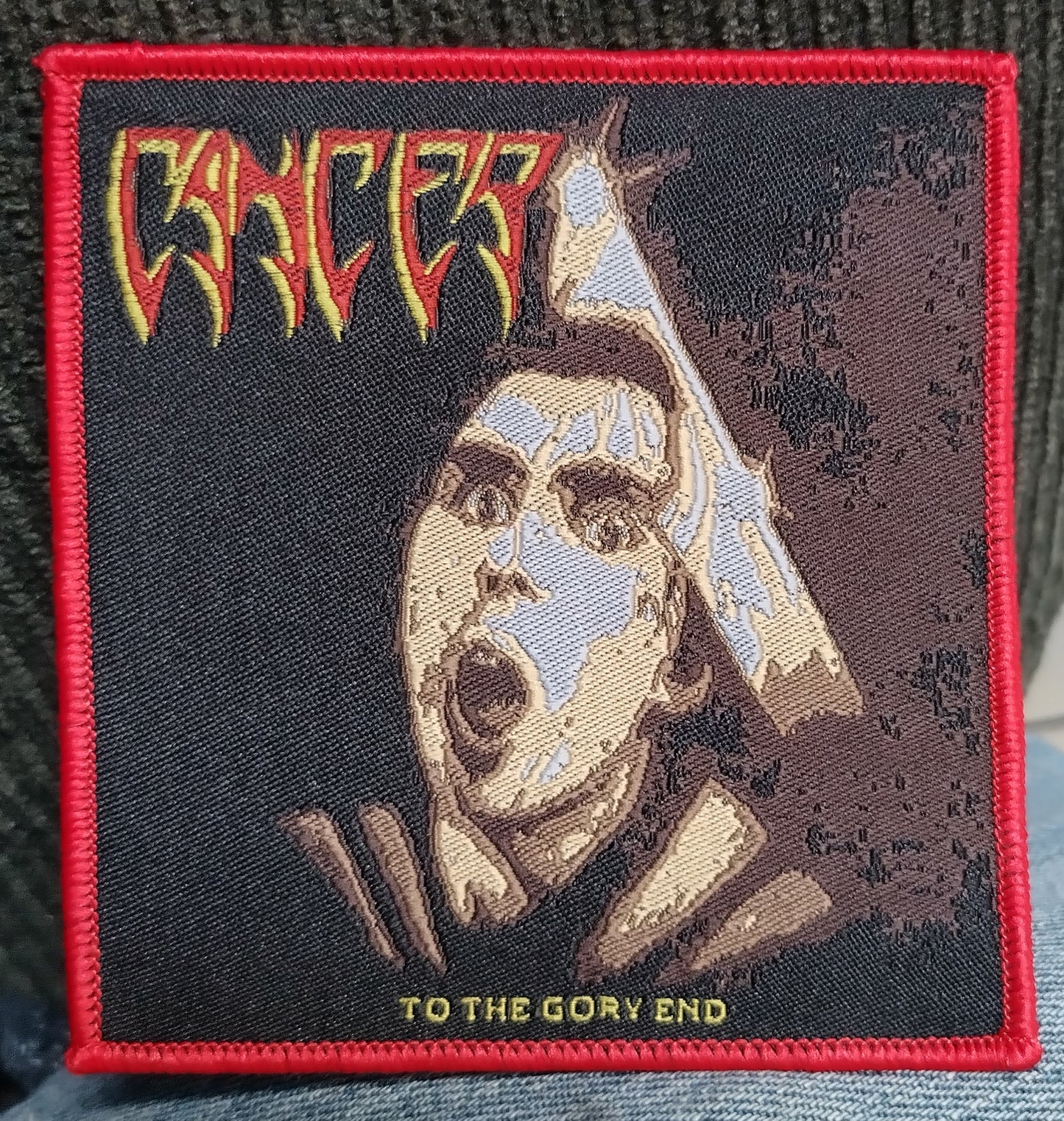 Cancer to the gory end Red border Woven Patch