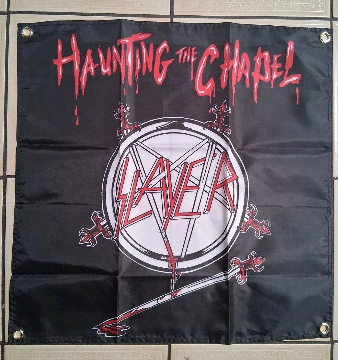 Slayer Haunting the Chapel 2x2 Ft Banner Flag