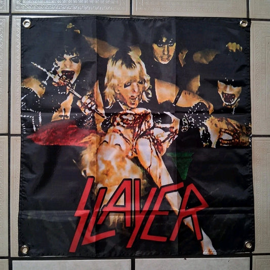 Slayer Early Band Photo 2x2 Ft Banner Flag